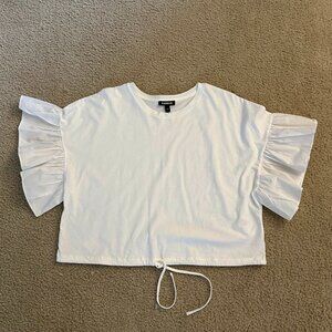 Express White Ruffle Sleeve Crop Top